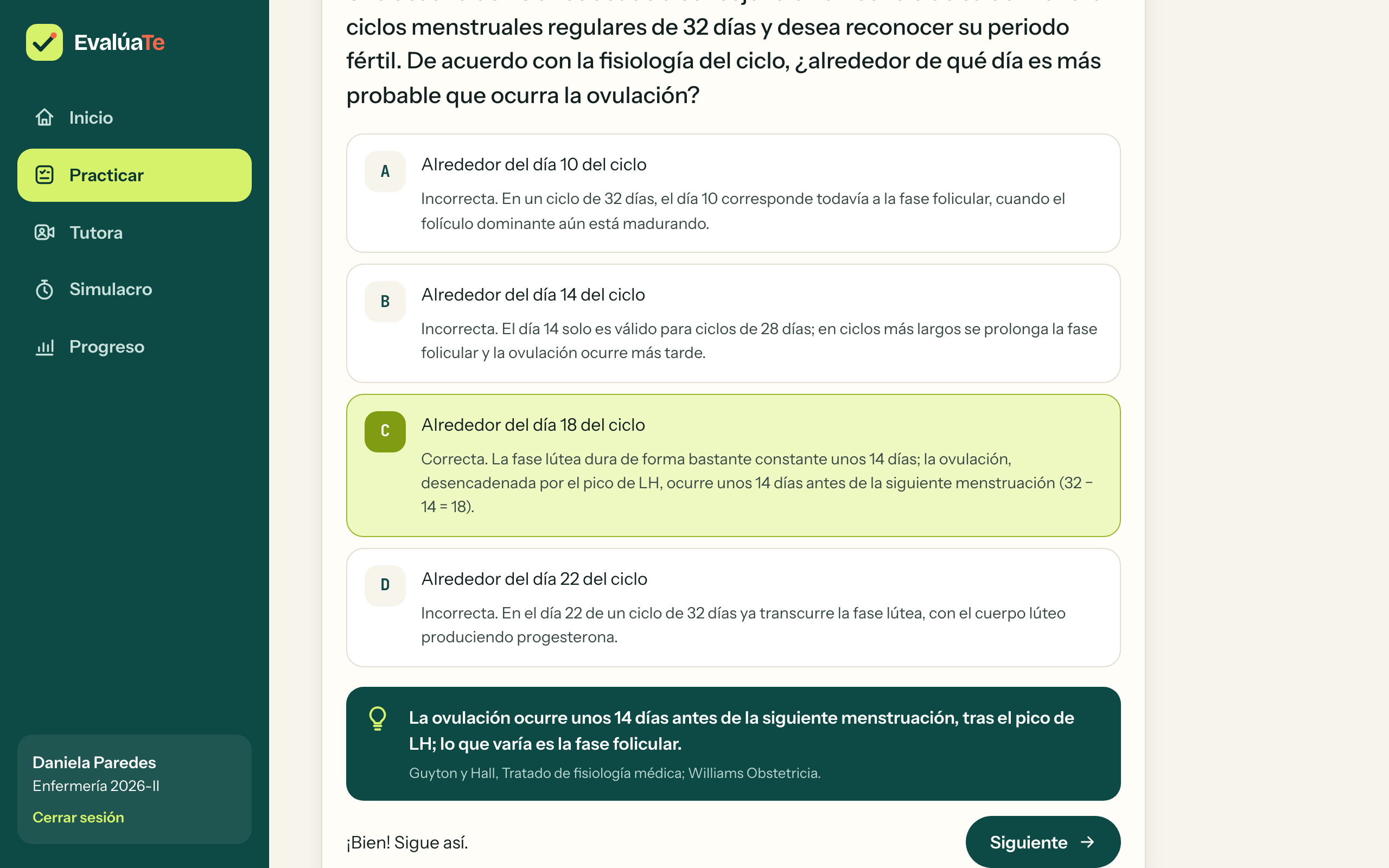 Pregunta respondida con la explicación de cada opción